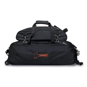 Hammer Premium Black Slim Triple Tote 3 ball bowling bag with transparent top panel, adjustable pull handle, large accessory pockets, and durable 1680D fabric.